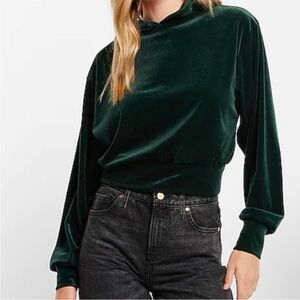 NWT Express | Women’s Dark Green Velvet Long Sleeve Hooded Top Size M